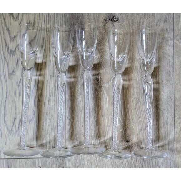 Stuart Crystal IONA ARIAL Blown Air Twist Long Stem Aperitif Cordial Glasses x 5 - Picture 5 of 9